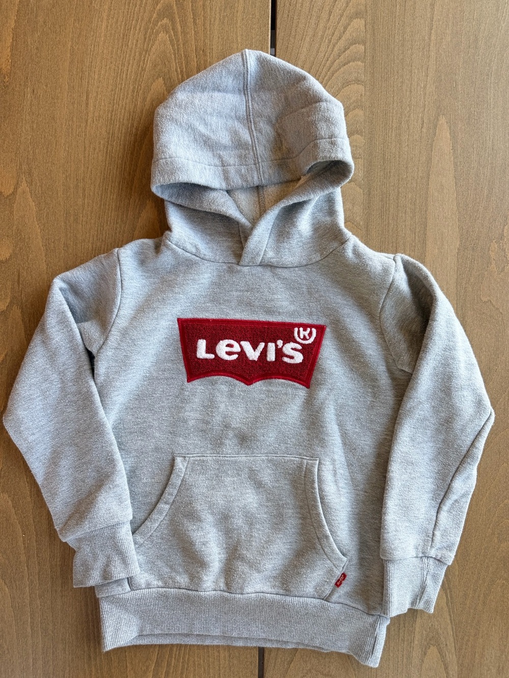 3/$15 Levi’s Boy Gray Logo Pullover Pocket Hoodie Small Fleece Lined Sweatshirt